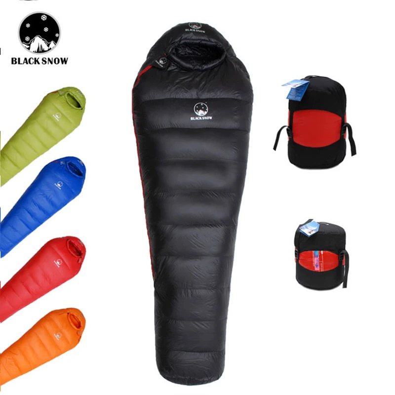 Black Snow Outdoor Camping Sleeping Bag Very Warm Down Filled Adult Mummy Style Sleep Bag 4 Seasons Camping Travel Sleeping Bag