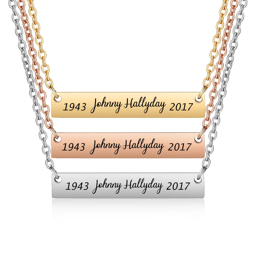 

10pcs/lot Johnny Hallyday Custom Engraved Name Pendant Stainless Steel Bar Necklace Custom for Women Men Jewelry