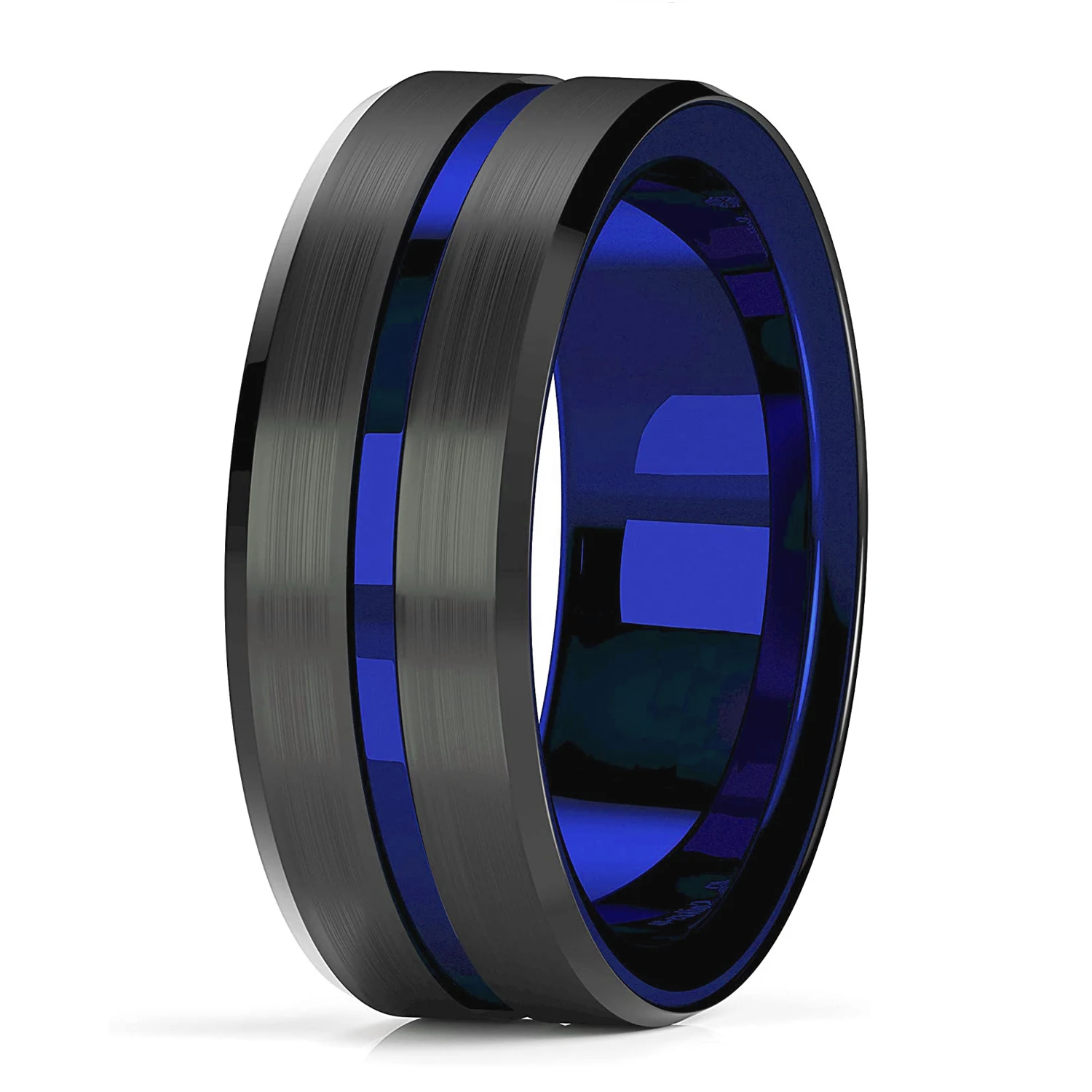Mode Für Männer 8mm Gold Farbe Nut Abgeschrägte Kante Wolfram Hochzeit Carbon Faser Ring Punk Zahnrad Edelstahl ring Für Männer – Detail 13
