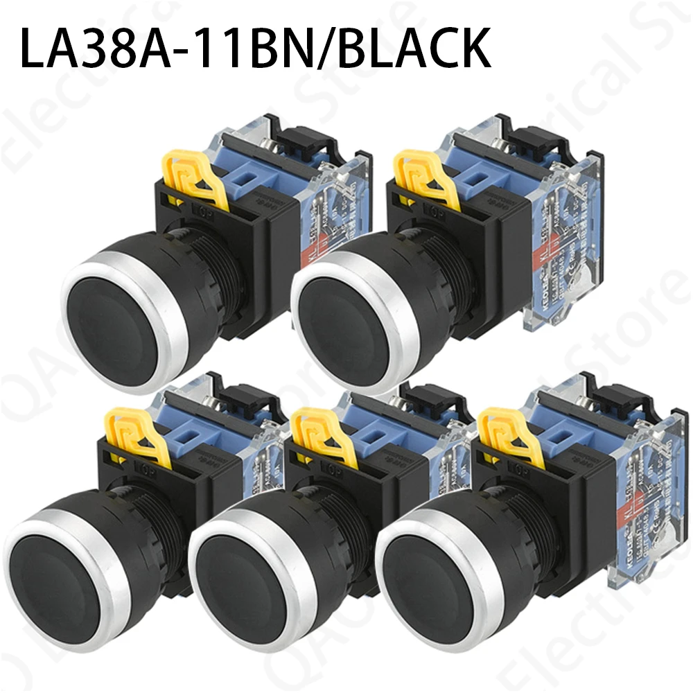

5PCS LA38A-11BN Quality Sliver Contact Push Button Switch On/Off Momentary/Latching 22mm black