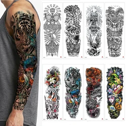 Waterdichte Tijdelijke Volledige Arm Tatoeages Mannen Vrouwen Cool Been Art Zwarte Vis Dragon Skull Mouw Grote Nep Sticker Glitter Stijl