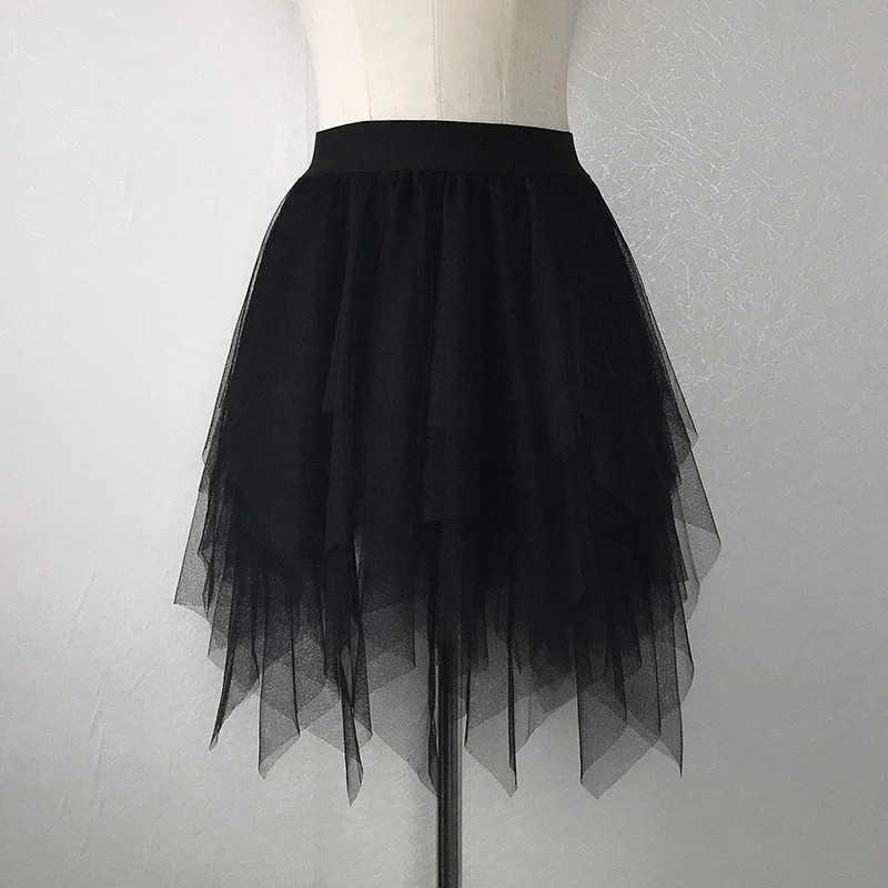 Short Skirts Womens Faldas Mujer Moda 2020 Fashion Elastic High Waist Mesh Mini Pleated Midi Tutu Saias Jupe Black Sexy Tulle