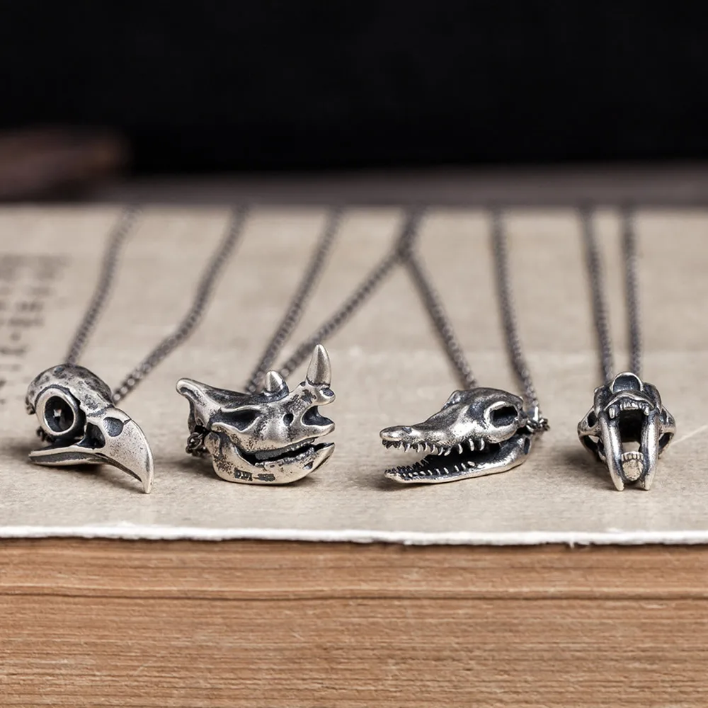 

Personalited Gothic Punk Vintage 925 Sterling Silver Animal Skull Necklace For Men Women Cool Hip Hop Jewelry Can Drop Ship