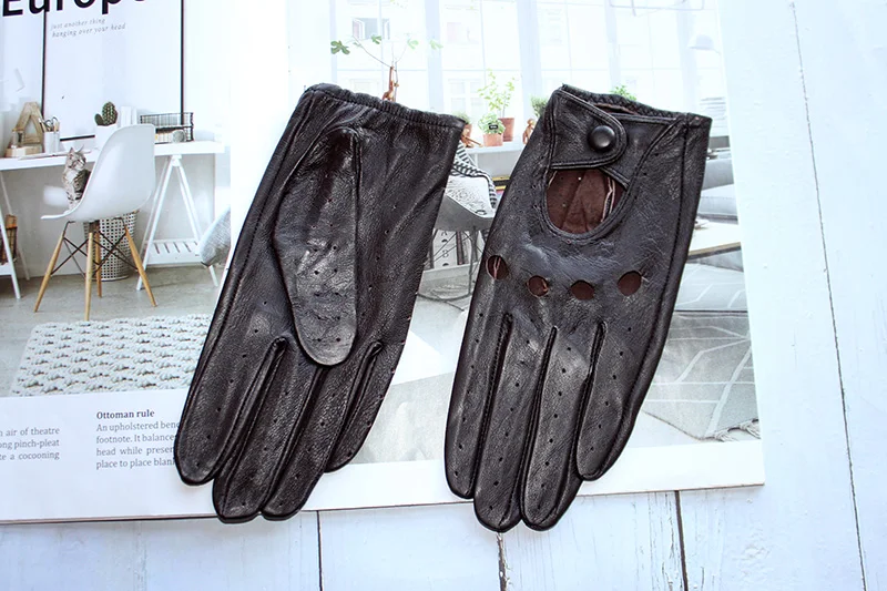 Women's Summer Full Finger Leather Gloves Breathable Single-Layer Sheepskin Fashionable Short Motorcycle Riding Gloves