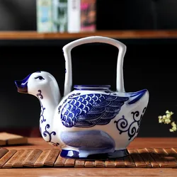 Hand-Painted Blue And White Porcelain Duck Handle Teapot Cool Water Kettle Chinese Home Classical Decoration Ceramic Ornaments