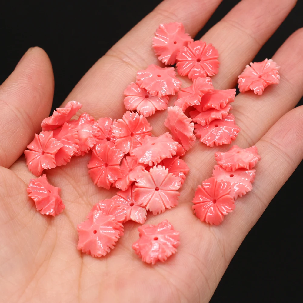 Cuentas de Coral rosa de piedra Natural de 13mm, abalorios sueltos de flores talladas para bricolaje, pendiente hecho a mano, pulsera, regalo de fabricación de joyas, 10 piezas