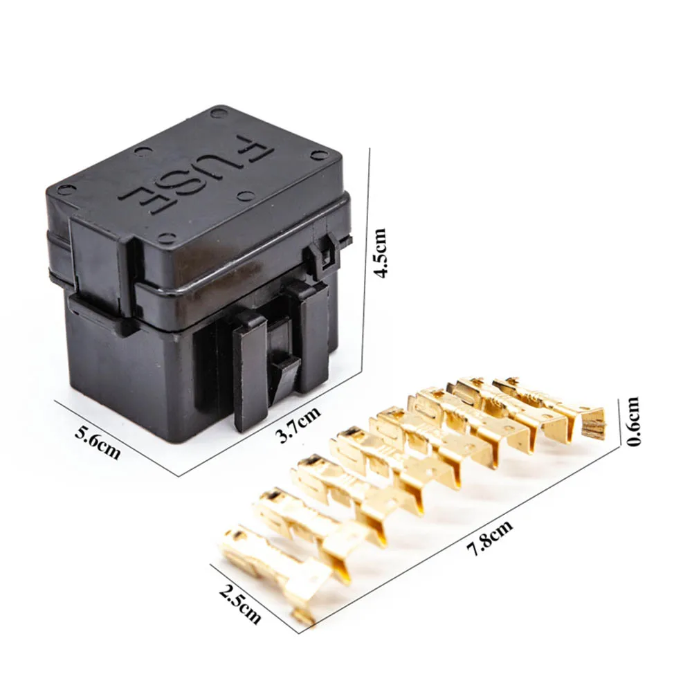 4 Way Black Car Medium Relay Fuse Box Assembly with 8pcs Gold Terminals Car Insurance Holder