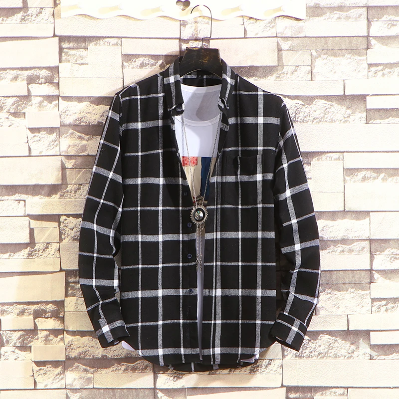 

Branded Men's clothing Plaid Shirt 2021 New Spring Autumn Men Casual Shirts Long Sleeve Male Check Shirts for men Korean Shirts