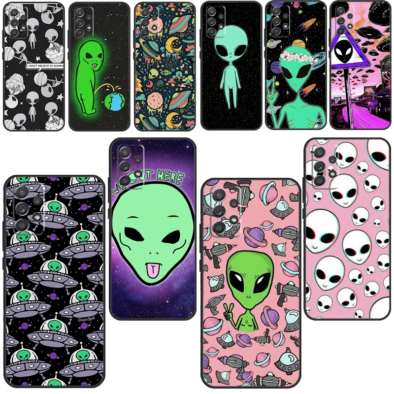 Aesthetics Cute Cartoon alien space Phone Case For Samsung A51 A71 A41 A31 A11 A21S A20e A12 A32 A52 A72 A30 A40 A50 A70 A02