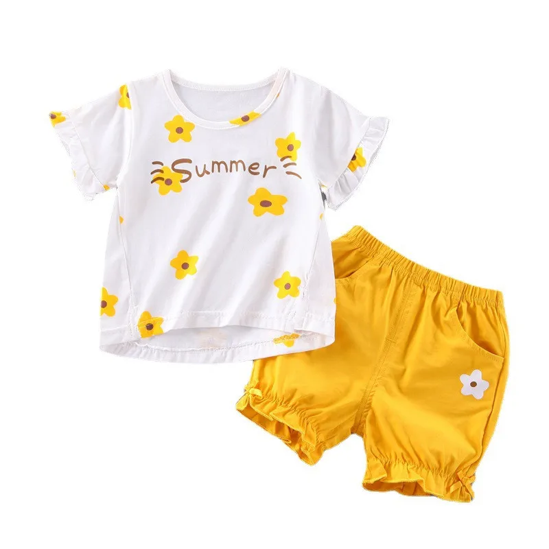 

New Summer Baby Clothes Children Girls Cute Cotton T-Shirt Shorts 2Pcs/Set Toddler Active Costume Infant Outfits Kids Sportswear