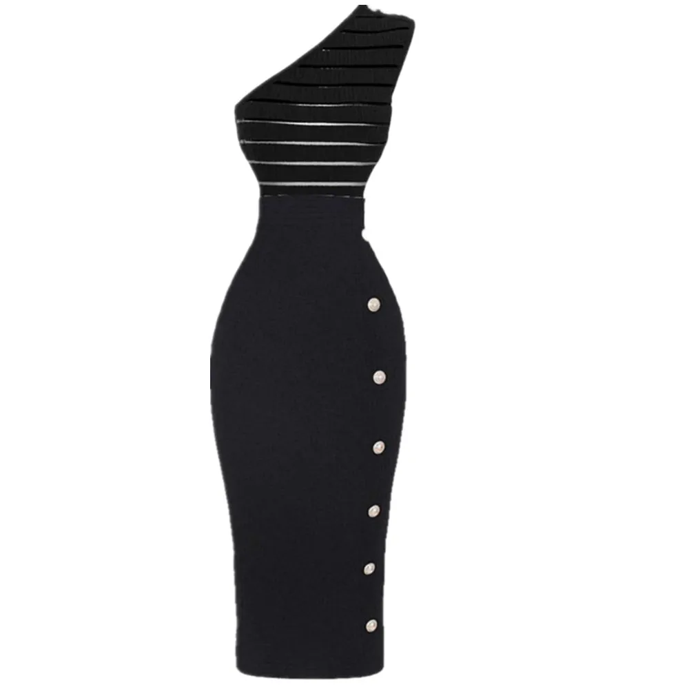 High Street Women Summer Sexy Buttons Midi Bodycon Black Bandage Skirt 2023 Designer Elegant Pencil Skirt Female Faldas 75CM