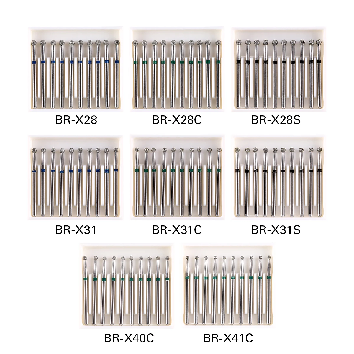 10pcs/Pack AZDENT Dental Diamond Burs Drill Ball Round Type Burs 25mm FG 1.6mm for High Speed Handpiece 450000r/Min