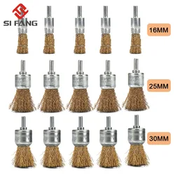 Juego de cepillos de alambre de acero y latón, rueda de cepillo de alambre de 10/16/25mm para herramientas rotativas eléctricas Dremel, amortiguador de pulido