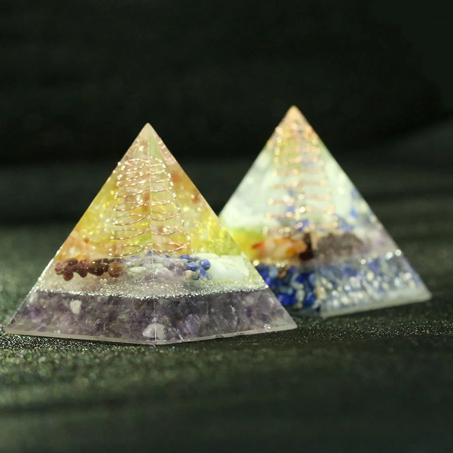 

1pc Resin Energetic Pyramid with Crystal Stone Gravel Rose Crystal Tower Ornaments