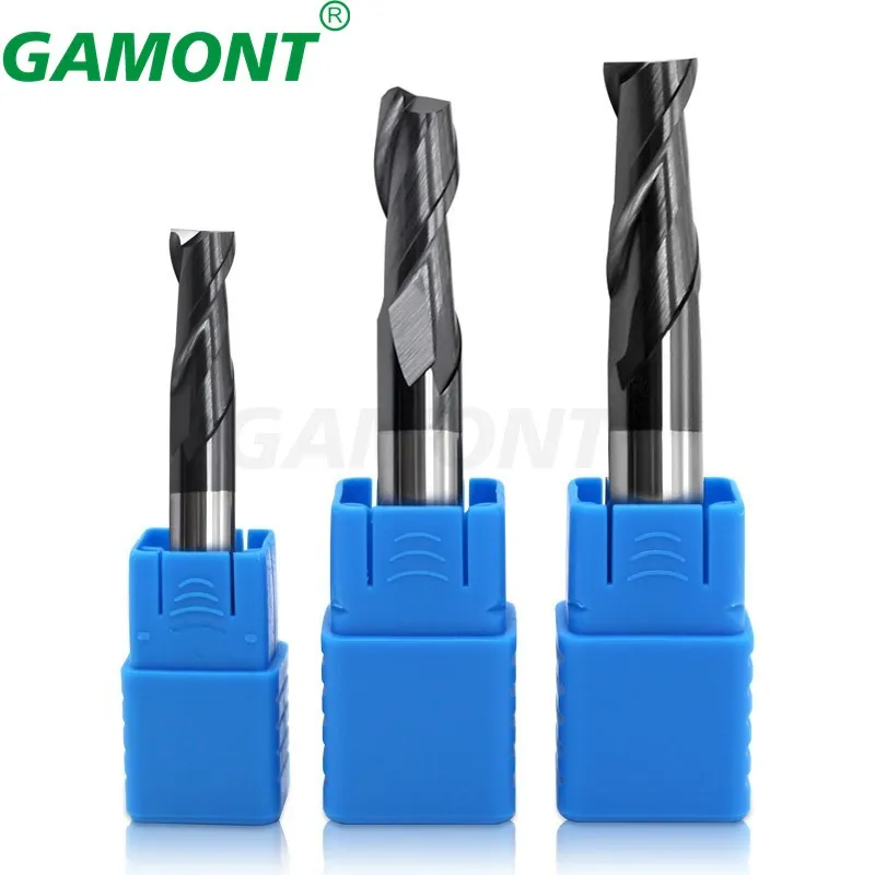 GAMONT HRC50 Tungsten Steel Carbide Endmills 2-Flute Black Nano Coating Flat Milling Cutter For Steel CNC Machinery Maching Tool