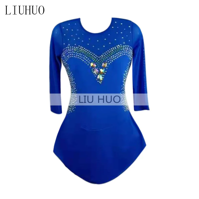 

LIUHUO Figure Skating Dress Women's Girls' Ice Performance Rhythmic Gymnastics Competition Leotard Dance Blue Aerobic Unitard