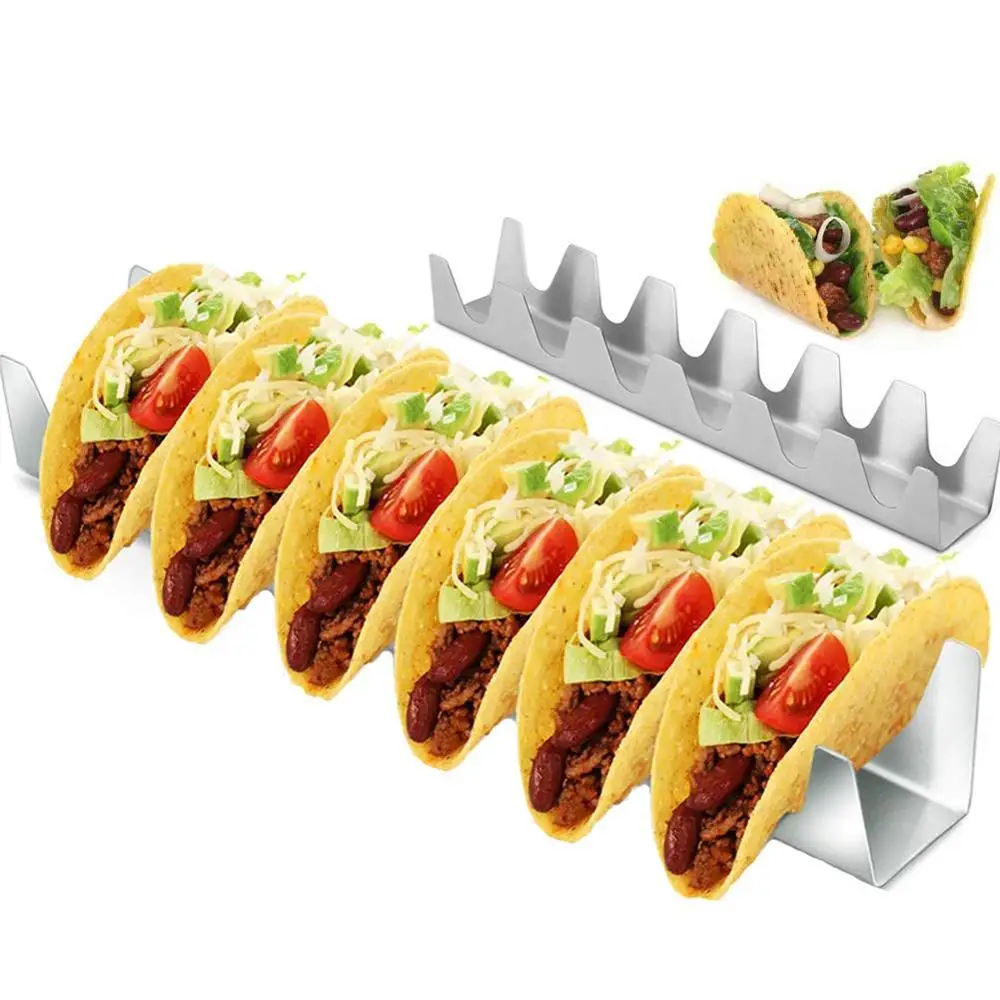 6 Holds Taco Holder Stainless Steel Taco Rack Shell Taco Display Stand Burrito Tortilla Plate Tray Food Holder Rack Shell