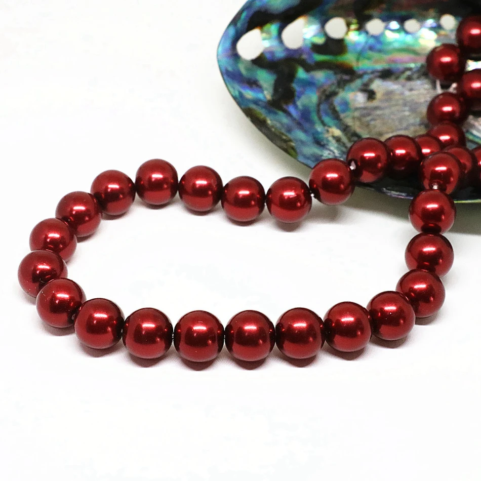 Top quality 4 6 8 10 12 14mm dark red simulated-pearl glass round loose beads charm women fit for diy necklace jewelry making