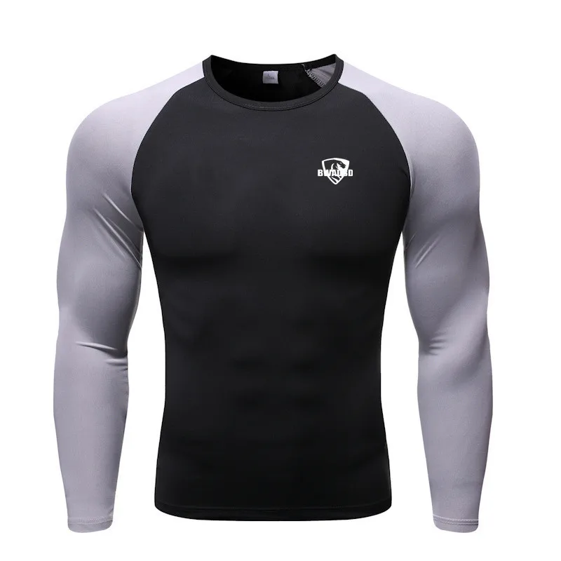 Men Long Sleeve Shirts Bodybuilding Patchwork Quick Dry T Shirt for Men Workout Fitness Training