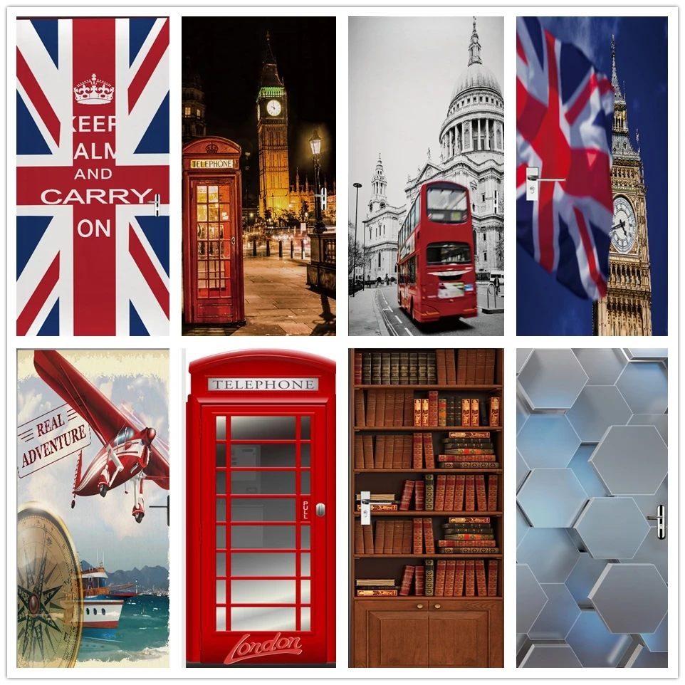 3D tapety drzwi naklejki UK Big Ben flaga na ścianę naklejki samoprzylepne winylu londyn platforma plakat drzwi wewnętrzne wystrój