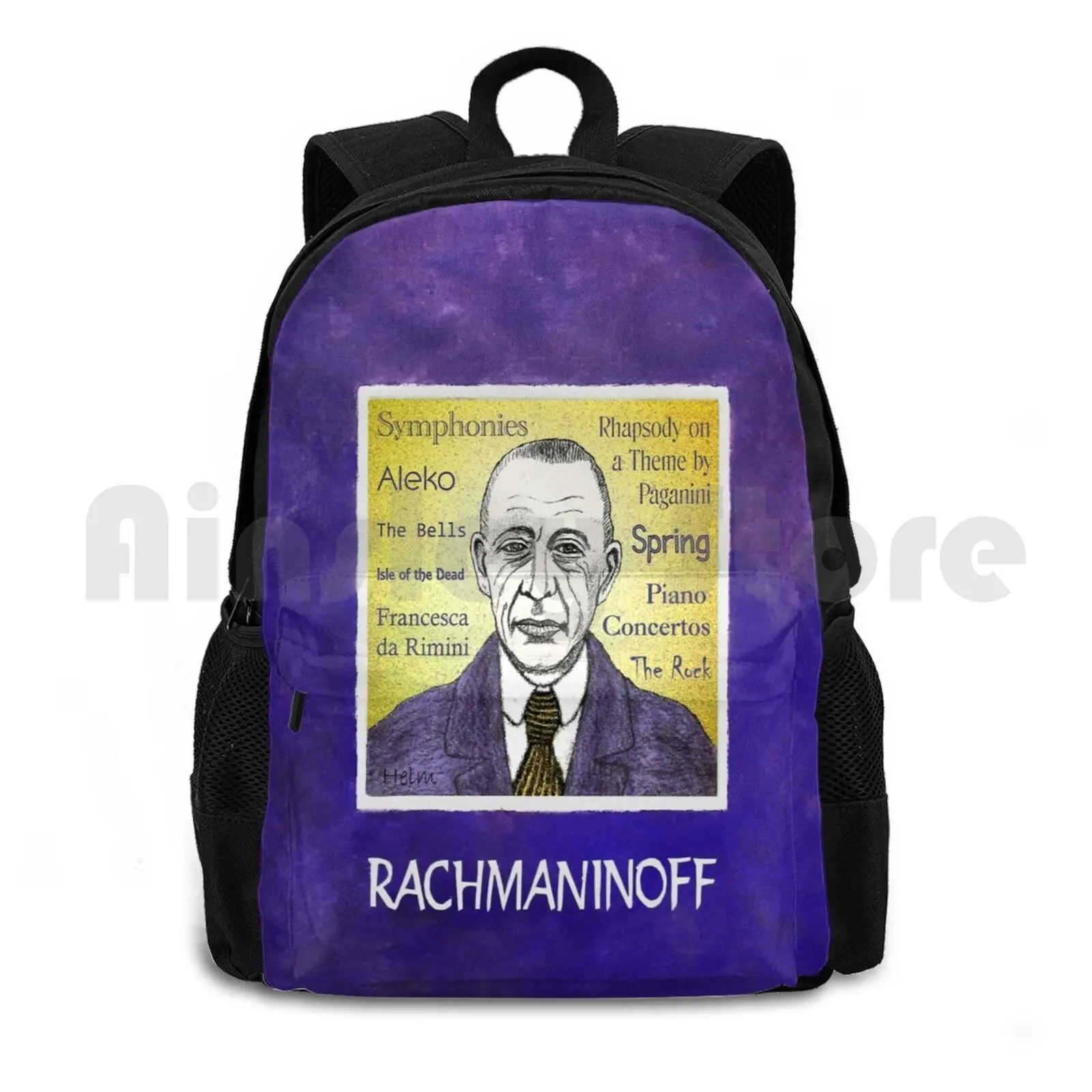 Sergei Rachmaninoff Outdoor Hiking Backpack Riding Climbing Sports Bag Portrait Piano Russian Pianist Composer Classical Music