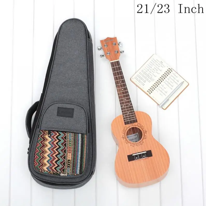 

21 / 23 Inch Ukulele Bag Bohemian Style Knitted Gig Case Bags with 10mm Cotton Padding Adjustable Shoulder Strap Backpack