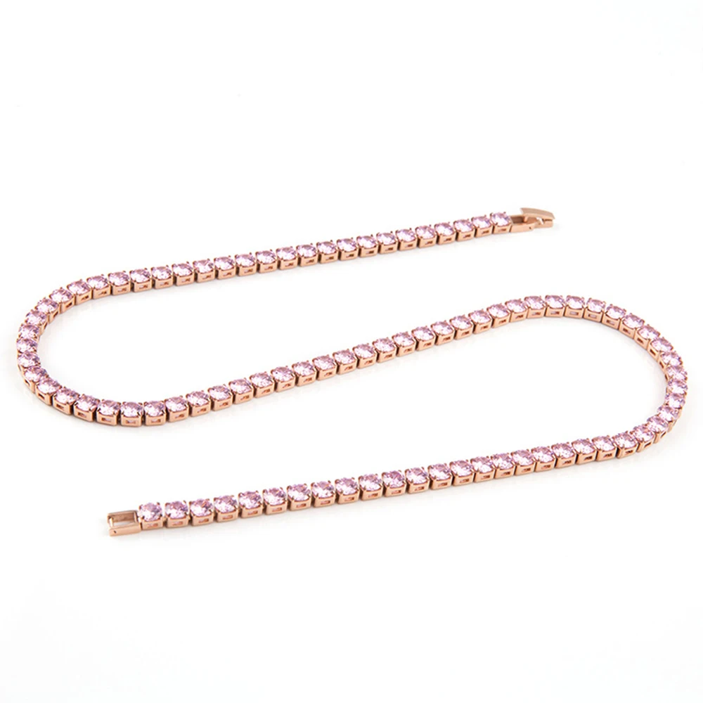 5MM of 316L Stainless Steel Tennis Chain Necklace Shiny Cubic Zircon 18/20 Inch Choker Hip Hop Rock White/Pink Jewelry