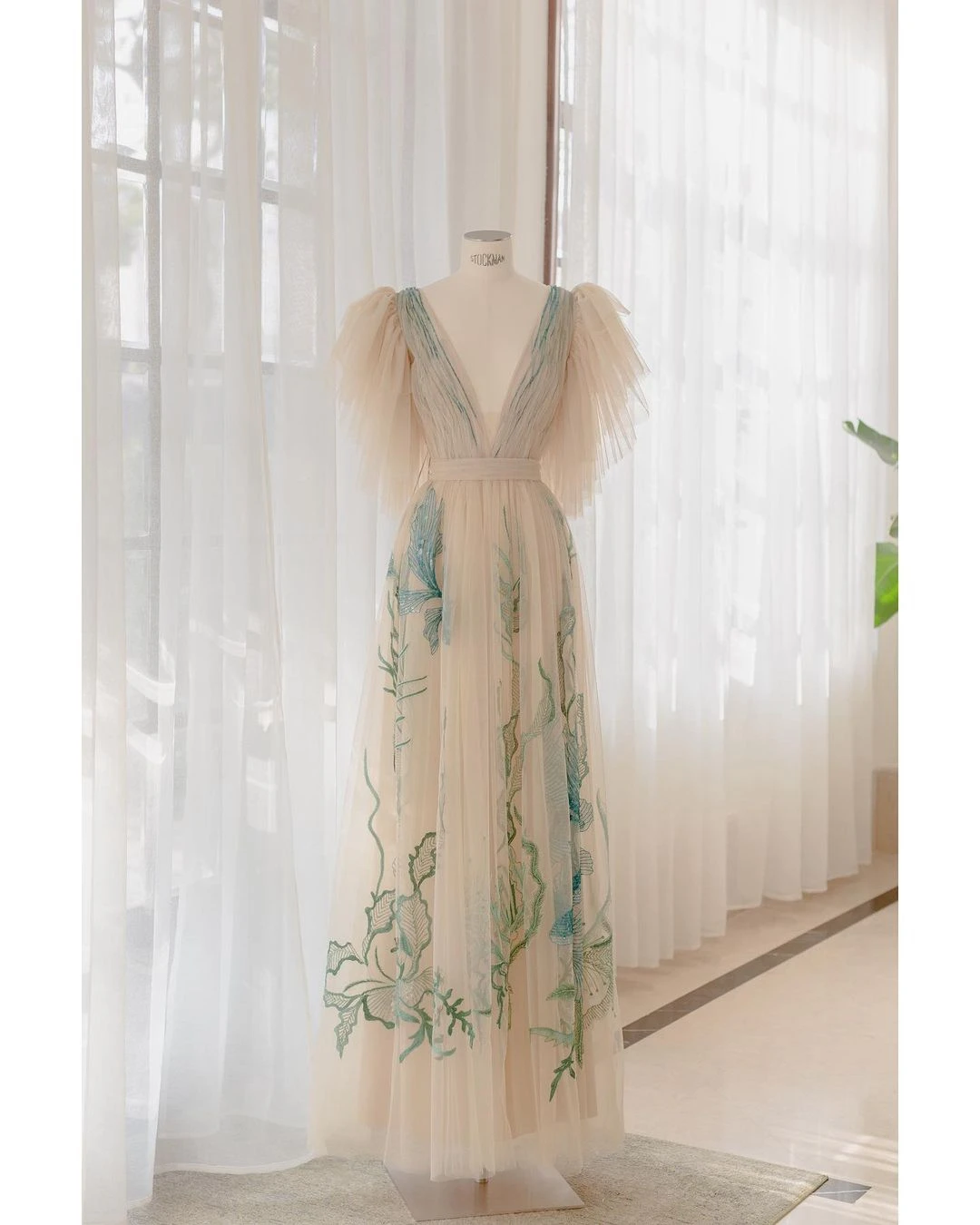 Vestidos de noite estilo chinês, decote em v profundo, babado, manga midi, vestido longo, estampa floral, peixe dourado, vestidos de baile com cauda longa