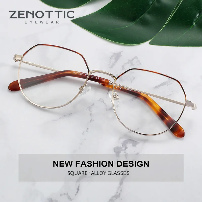 ZENOTTIC Fashion Polygon Optical Glasses Frame for Women Vintage Octagon Square Non-prescription Metal Eyeglasses 410003