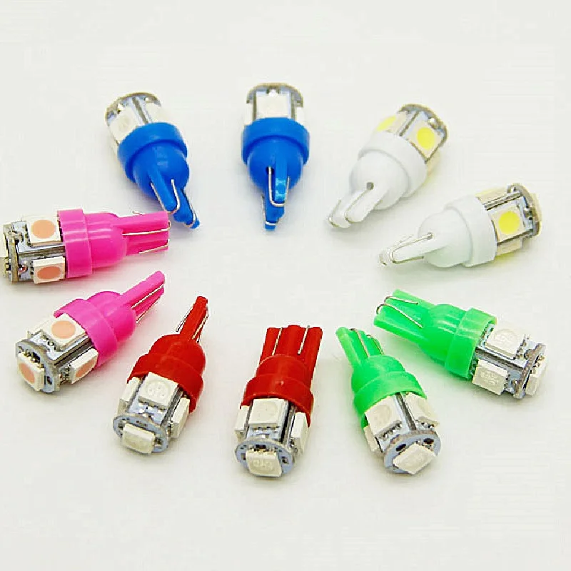 5Pcs T10 W5W 5050 5SMD Reading Dome Lamp Car LED 168 194 192 DC 12V License Plate Bulbs Marker Light Wedge Lights White blue