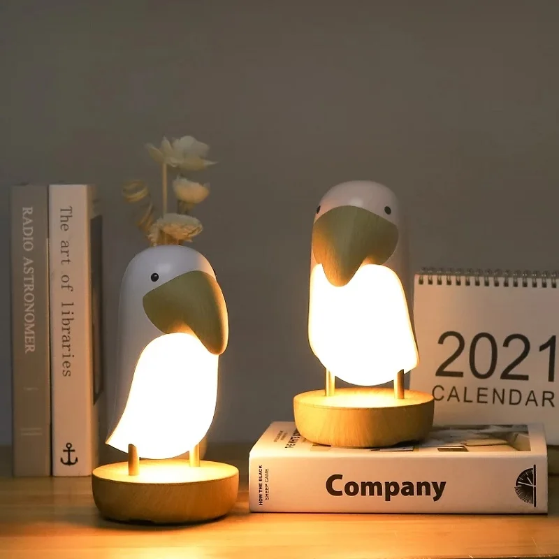 Wooden Bird Night Light Rechargeable LED Table Lamp for Baby Children Bedroom Decorative Night Lamp Atmosphere Lamp  Dimmable