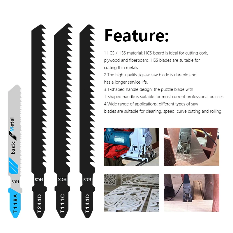 20PCS Jig Saw Blade T Shank Reciprocating Saw Blade for Plastic Wood High Carbon Steel Jigsaw Blade Saber Blades