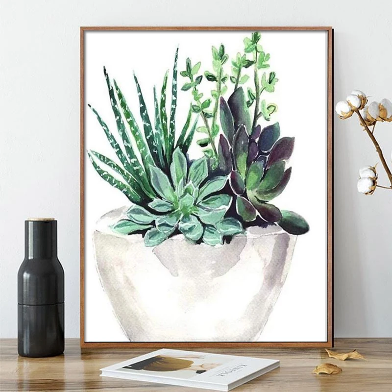 Gatyztory DIY Painting By Numbers Succulent Plants Oil Painting Flower HandPainted Home Decor Gift Canvas Drawing