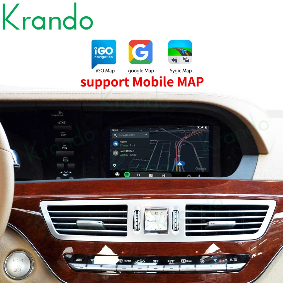 Krando Wireless Apple CarPlay Android Auto Interface Box For Mercedes Benz S Class W221 2009 - 2013 NTG 3.0 3.5 5.0 Siri Control