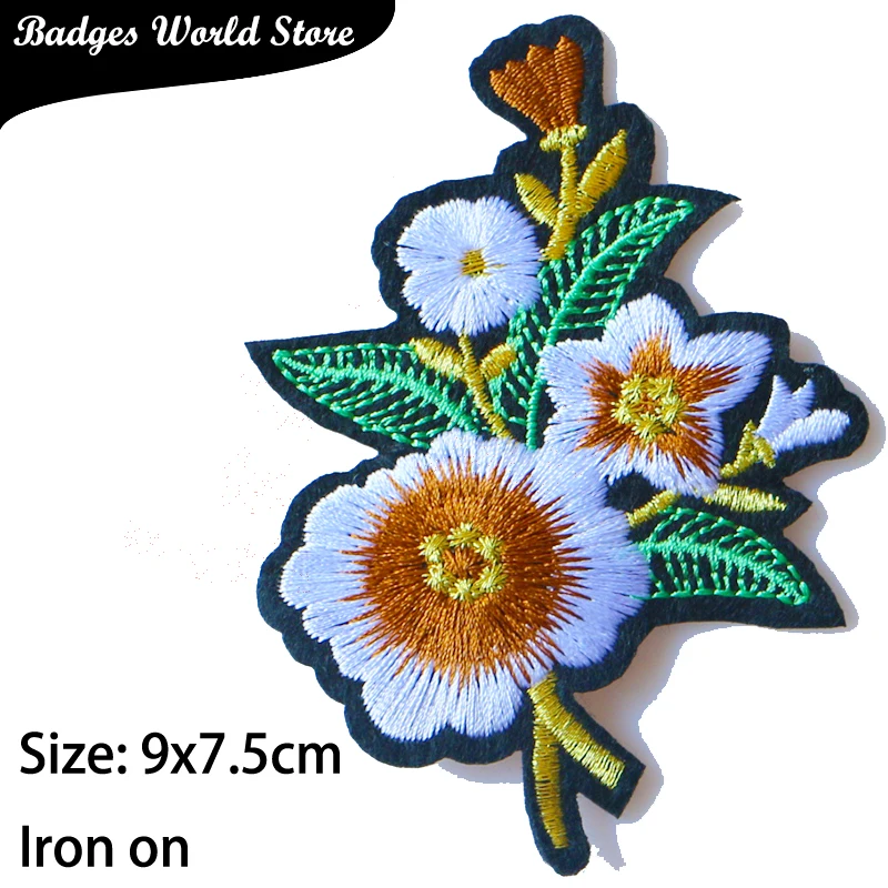 1 PCS Rose Plum Blossom Embroidered Iron on Patches for Clothing DIY Stripes Sticker Custom Flowers Badges on the Backpack