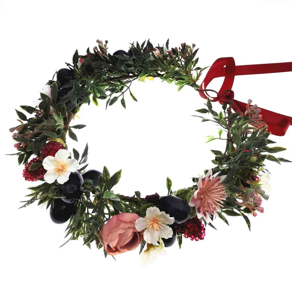 Fruits Flowers Crown Festival Headband Women Hair Accessories Headdress Bridesmaid Girl Floral Garland Wedding Floral Headwear