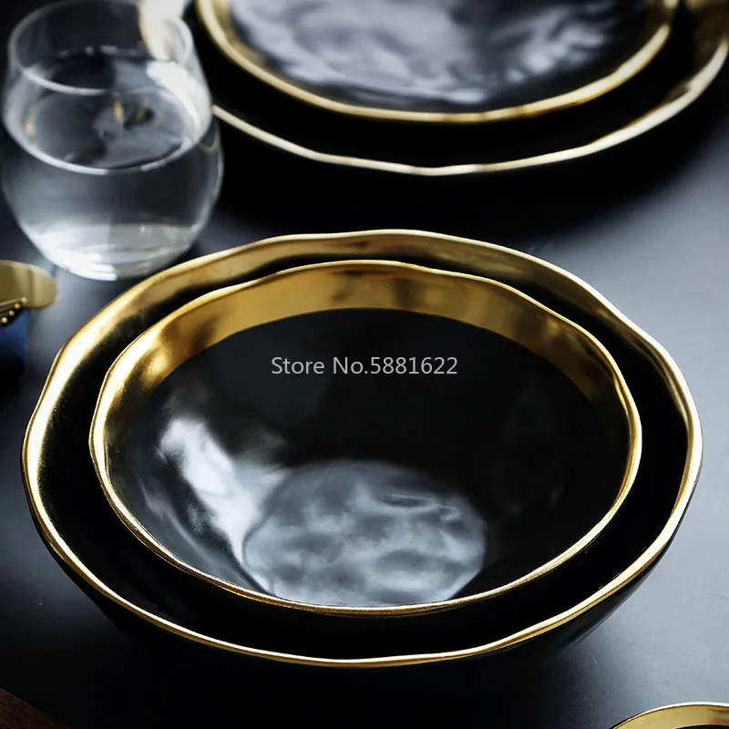 set Black Tableware Set Porcelain Service plate Kitchen Appliances Kitchen Supplie Rice Soup Bowl