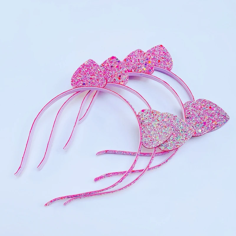 

Boutique 10pcs Fashion Glitter Pink Cat Hairbands Cartoon Animal Ears Hard Headbands Princess Headwear Girls Hair Accessories