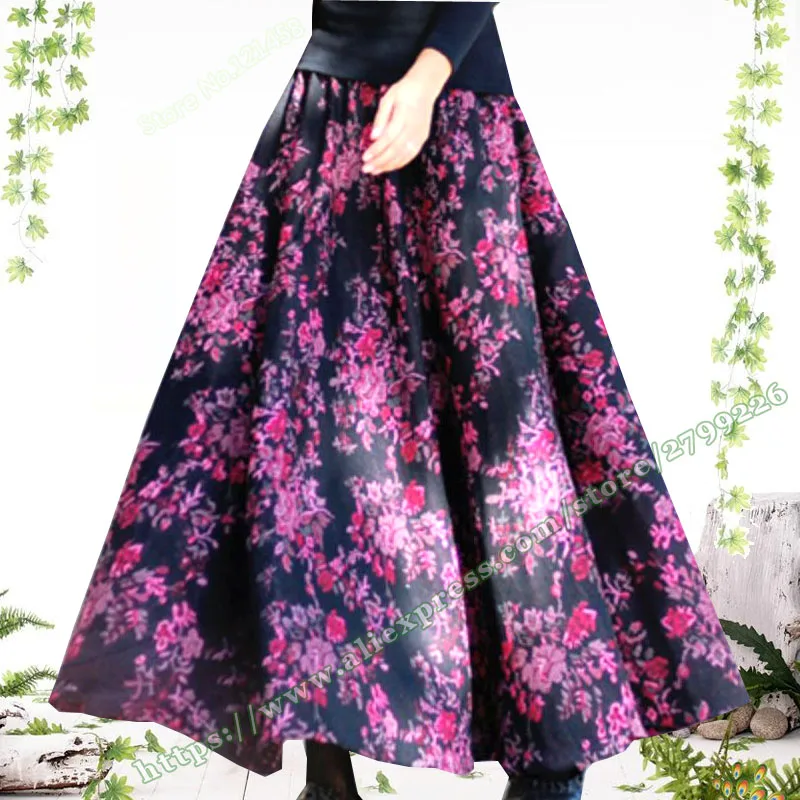 Floral Woolen Long Maxi Skirt for Women Vintage Casual Retro plus Size 5XL 6XL Autumn Winter Wool Jacquard Skirts Womens