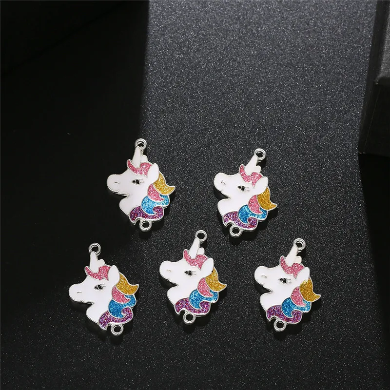 10pcs/lot Alloy Animal Charms Unicorn Rabbit Colorful Connector Pendant For Woman Girls Making Jewelry DIY Ornament Decoration