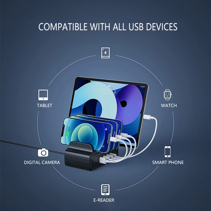 ORICO 4 منافذ USB شاحن محطة شحن لرسو السفن مع حامل 12 واط 5 فولت 2.4A شحن كابل USB مجاني آيفون سامسونج Xiaomi