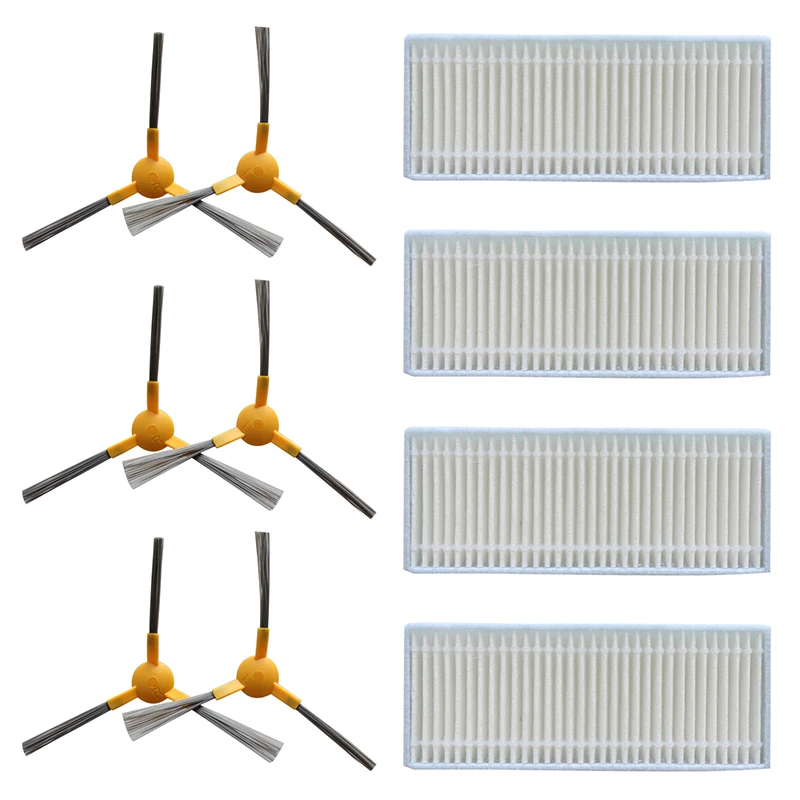 Piezas de repuesto para aspiradora, Kit de 6 cepillos laterales y 4 filtros para Robot V390, piezas de repuesto para limpieza del hogar