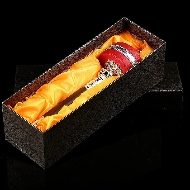 Gold/Silver Red Leather Alloy Copper Lotus Base Decorate Six Words Mantra Hand Cranking Auspicious Prayer Wheel
