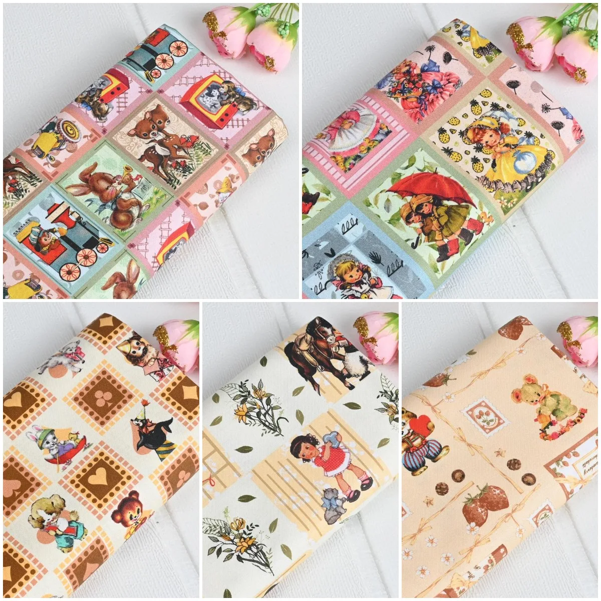 Cartoon Girls Print Cotton Fabric By The Yard DIY Needlework Quilting Poplin Material Sew Children Clothes Dress Decor Fabrics