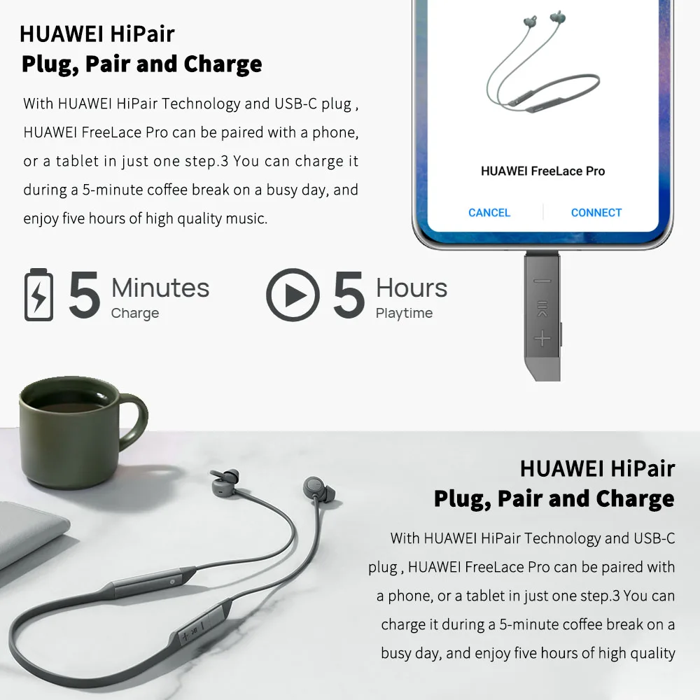 Huawei Freelace Pro słuchawki Bluetooth aktywna redukcja szumów słuchawki Dual-mic 14mm potężny dynamiczny zestaw słuchawkowy z pałąkiem na kark