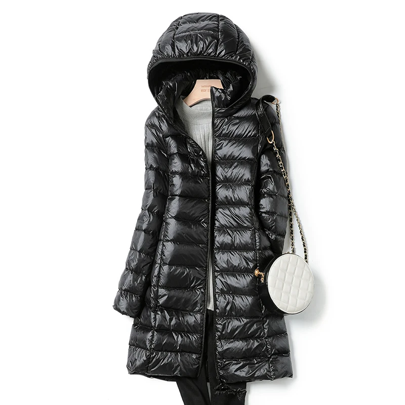 Sedutmo Winter Womens Down Jassen Lange Ultra Licht Dunne Casual Jas Puffer Jas Slim Verwijder Hooded Parka ED1275