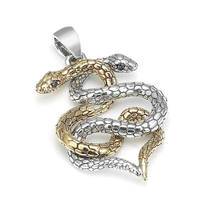 Viking Retro Wind Double Snake Pendant Mens Fashion Rock Punk Pendent Party Necklace Jewelry