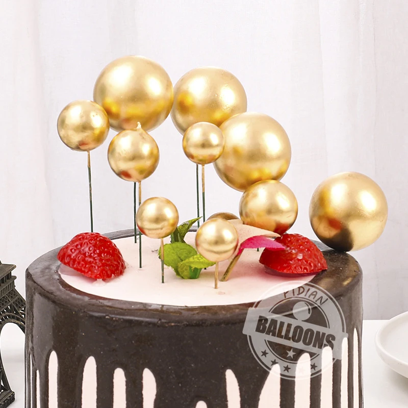 5pcs/set Cake Decorative Silver Gold Ball Insert Accessories Birthday Baking Decor Ball Anniversary Celebration Wedding Banquet