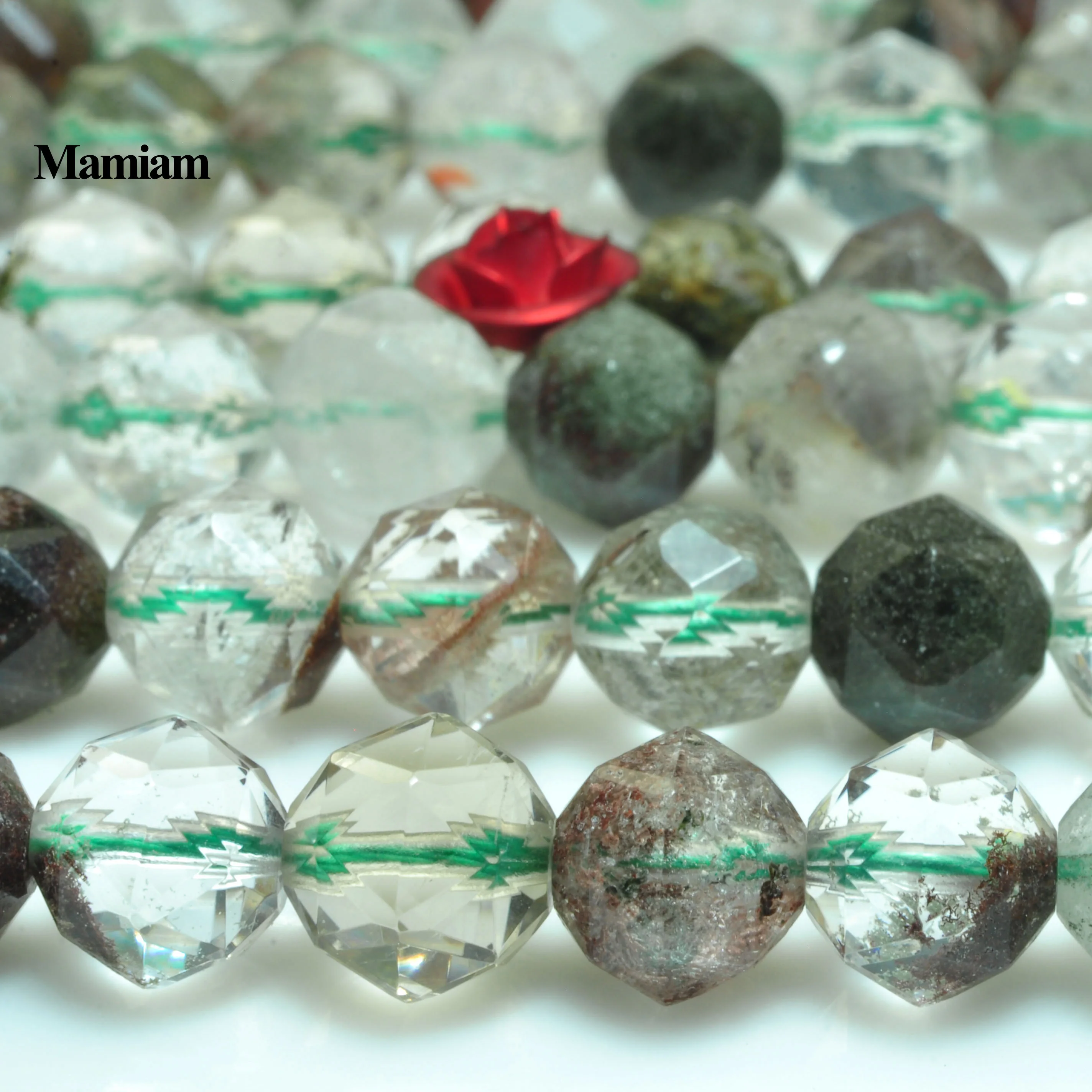 Natural A+ Green Crystal Phantom Ghost Diamond Faceted Beads 5.5mm 8mm Gemstone DIY Bracelet Necklace Jewelry Making Design