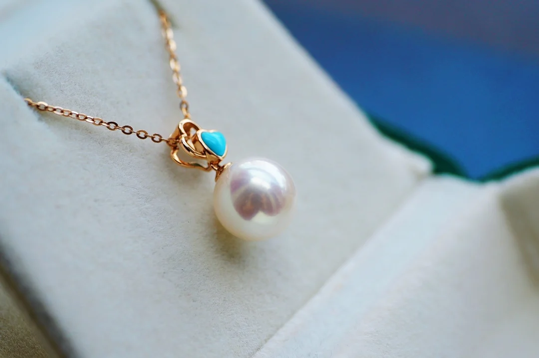 

J320 Fine Jewelry Solid 18k Gold Nature 9.6mm Japan Origin Akoya Pearl Pendants Necklaces for Women Fine Birthday Presents